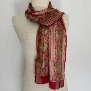 Ralph Lauren Classic Oblong Silk Scarf Red, Beige Stripe 51”